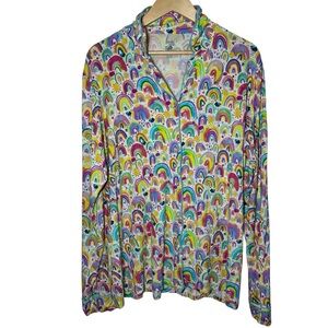 Birdie Bean Bamboo Sleep Shirt Women XXL Button Down Miley Print Rainbow Kidcore